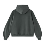 Vintage Washed Distressed Curved‑Sleeve Fleece‑Lined Hoodie