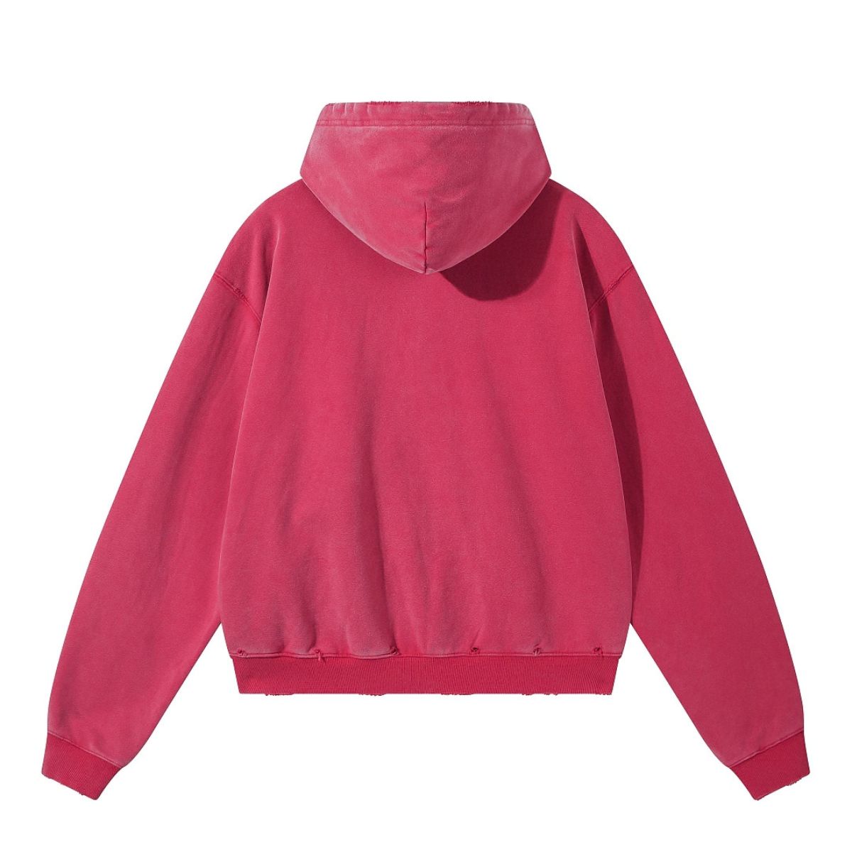 Boxy Cropped Stacked Sleeve Ripped Distressed Full Zip Hoodie