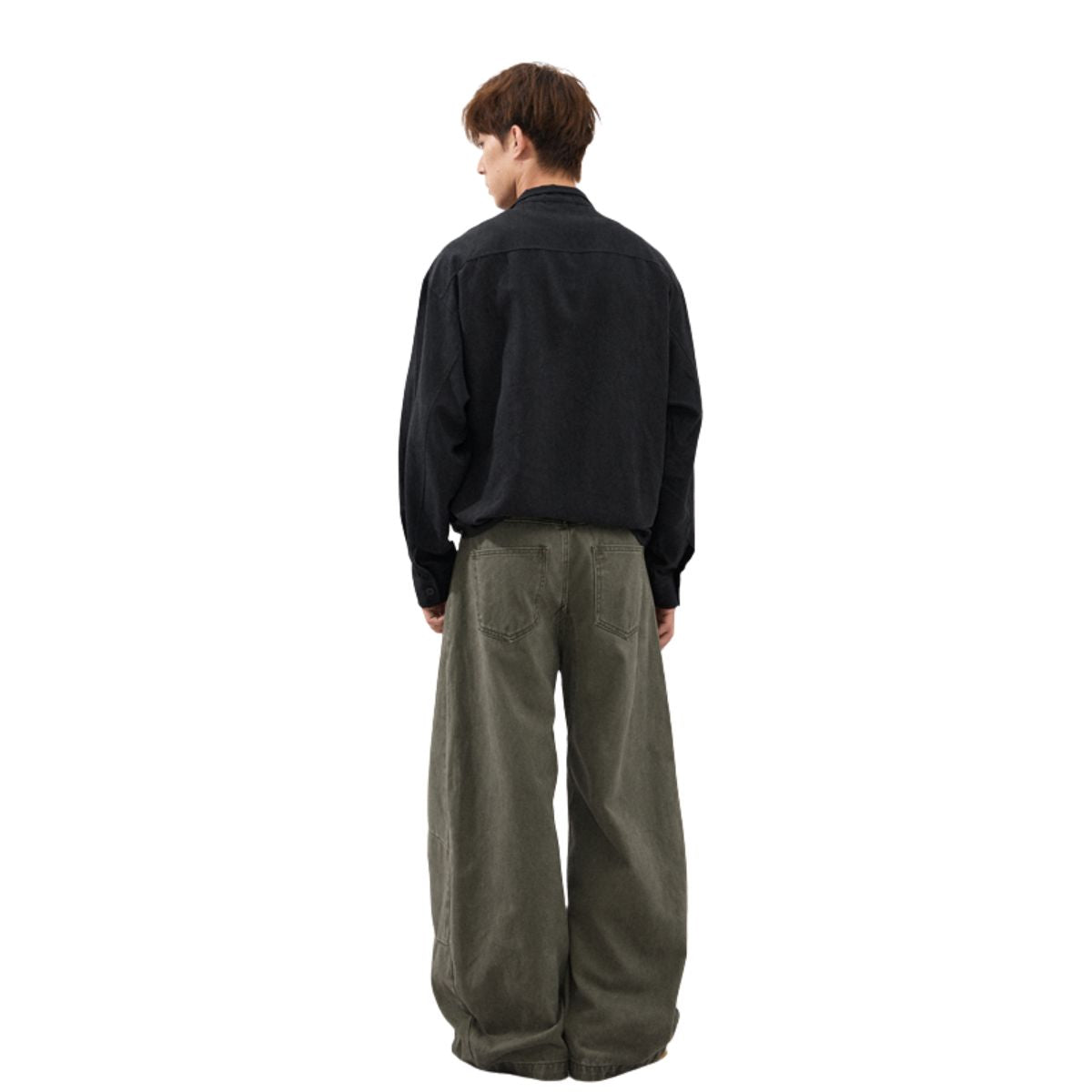 Vintage Washed Curved‑Seam Baggy Wide‑Leg Trousers