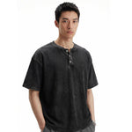 Casual Waffle Fabric Button Neck T-Shirt