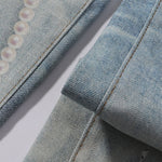 Digital Print Vintage Style Faux Denim Jeans