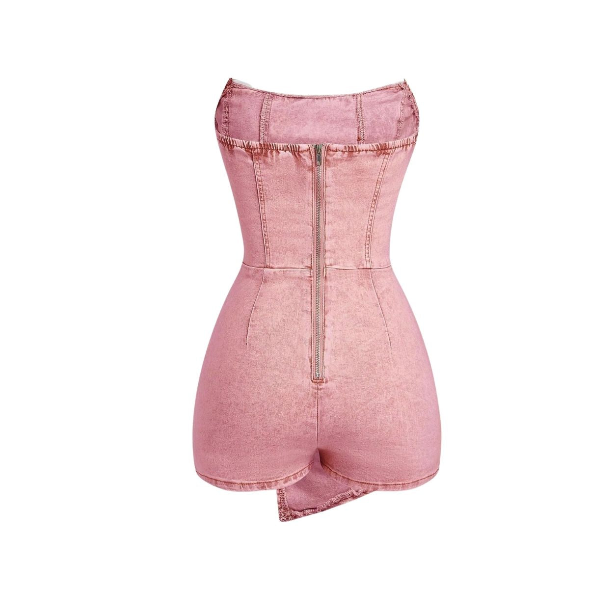 Women's Y2K Strapless Bodycon Wrap Front Short Denim Romper