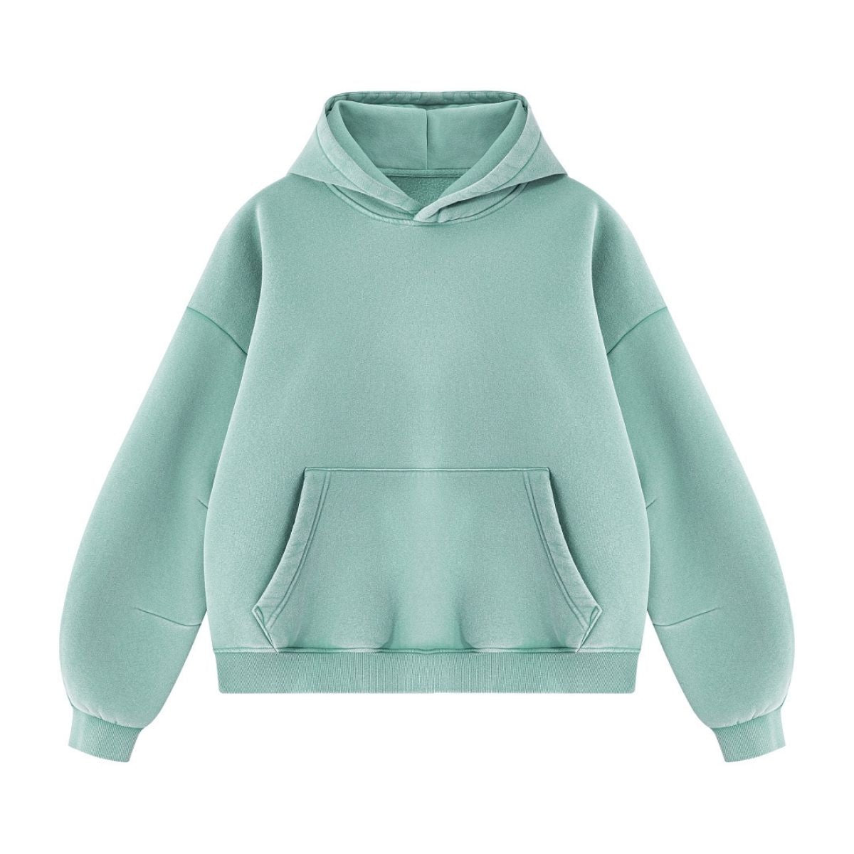 Vintage Washed Distressed Curved‑Sleeve Fleece‑Lined Hoodie
