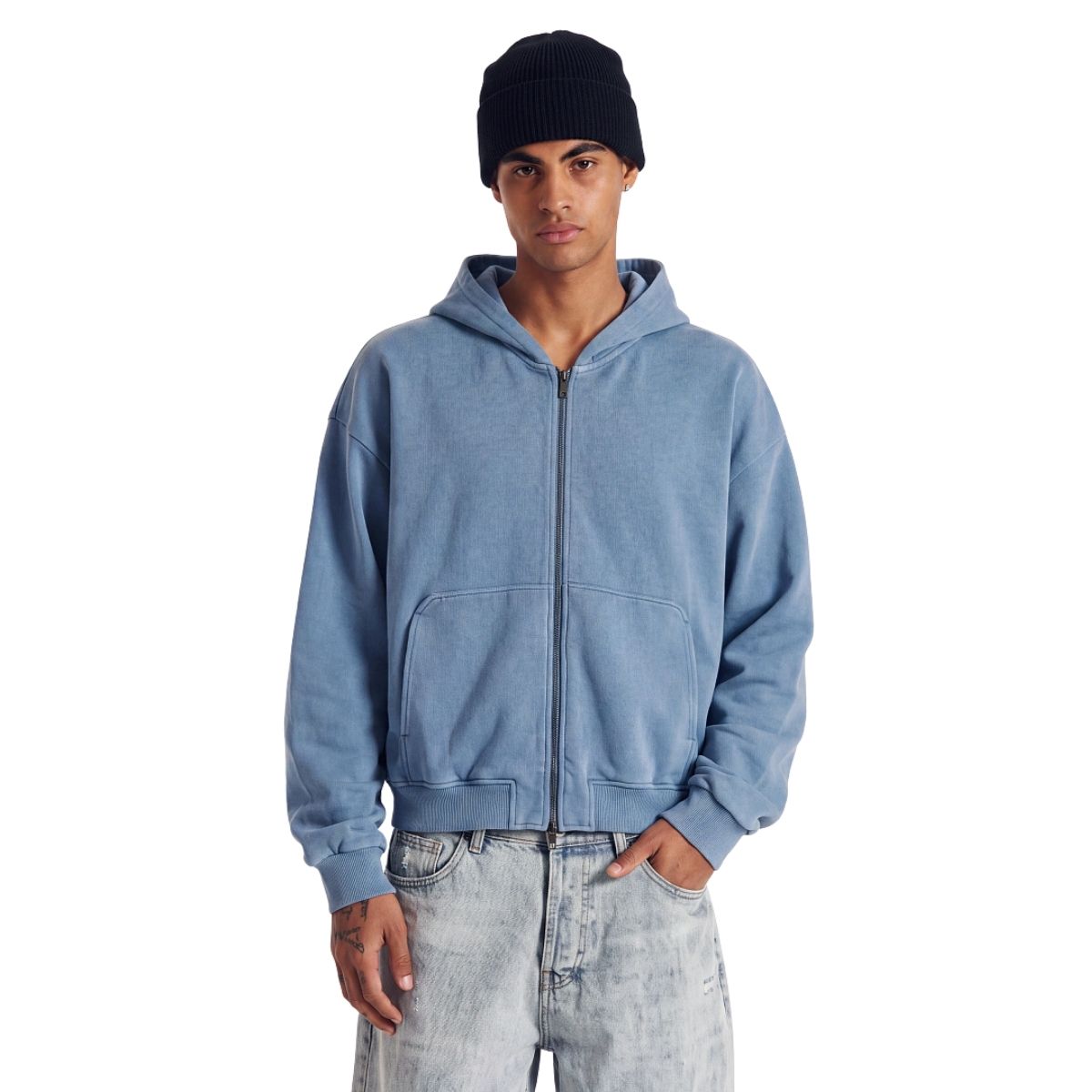 Vintage Washed Cotton Double‑Zip Hoodie