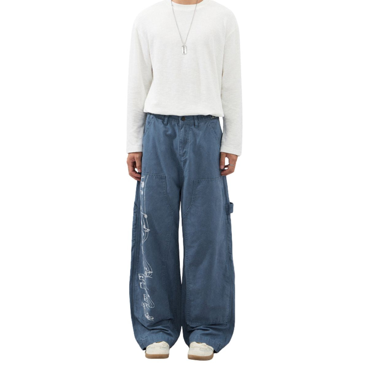 Printed Adjustable Waist Cargo Wide‑Leg Pants