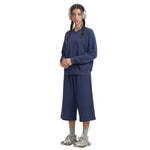 Drop‑Shoulder Spliced Cutaway Small V‑Neck Composite Crew Neck Sweatshirt