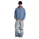 Vintage Washed Cotton Double‑Zip Hoodie