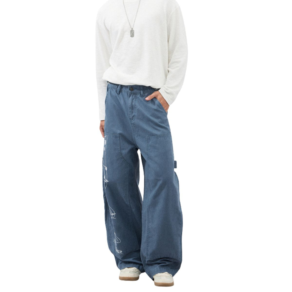 Printed Adjustable Waist Cargo Wide‑Leg Pants