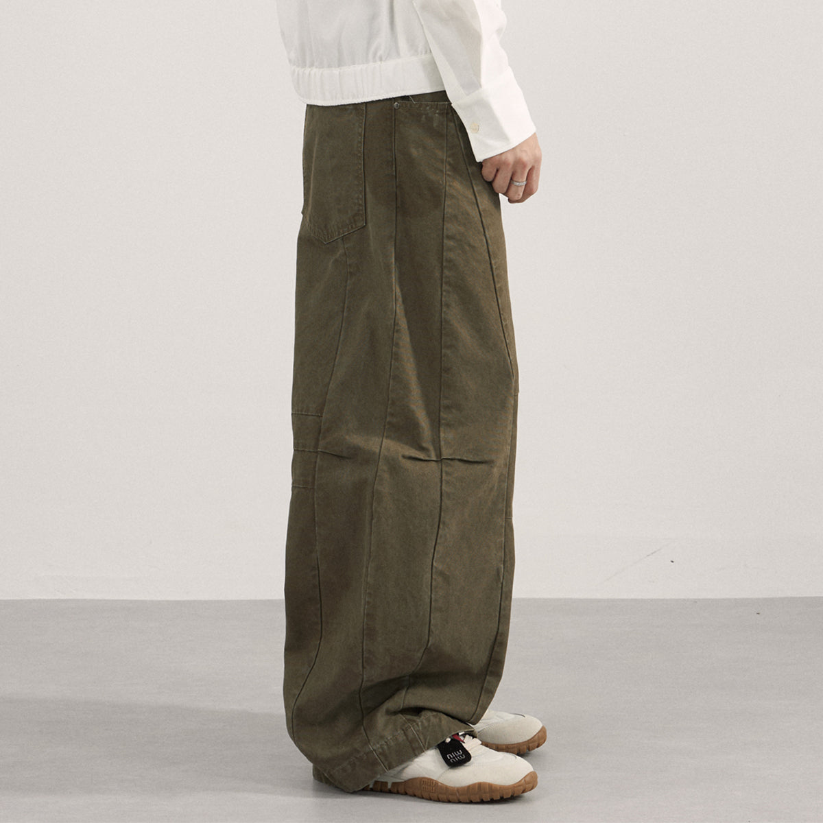 Curved Blade Wide Leg Patchwork Casual Pants
