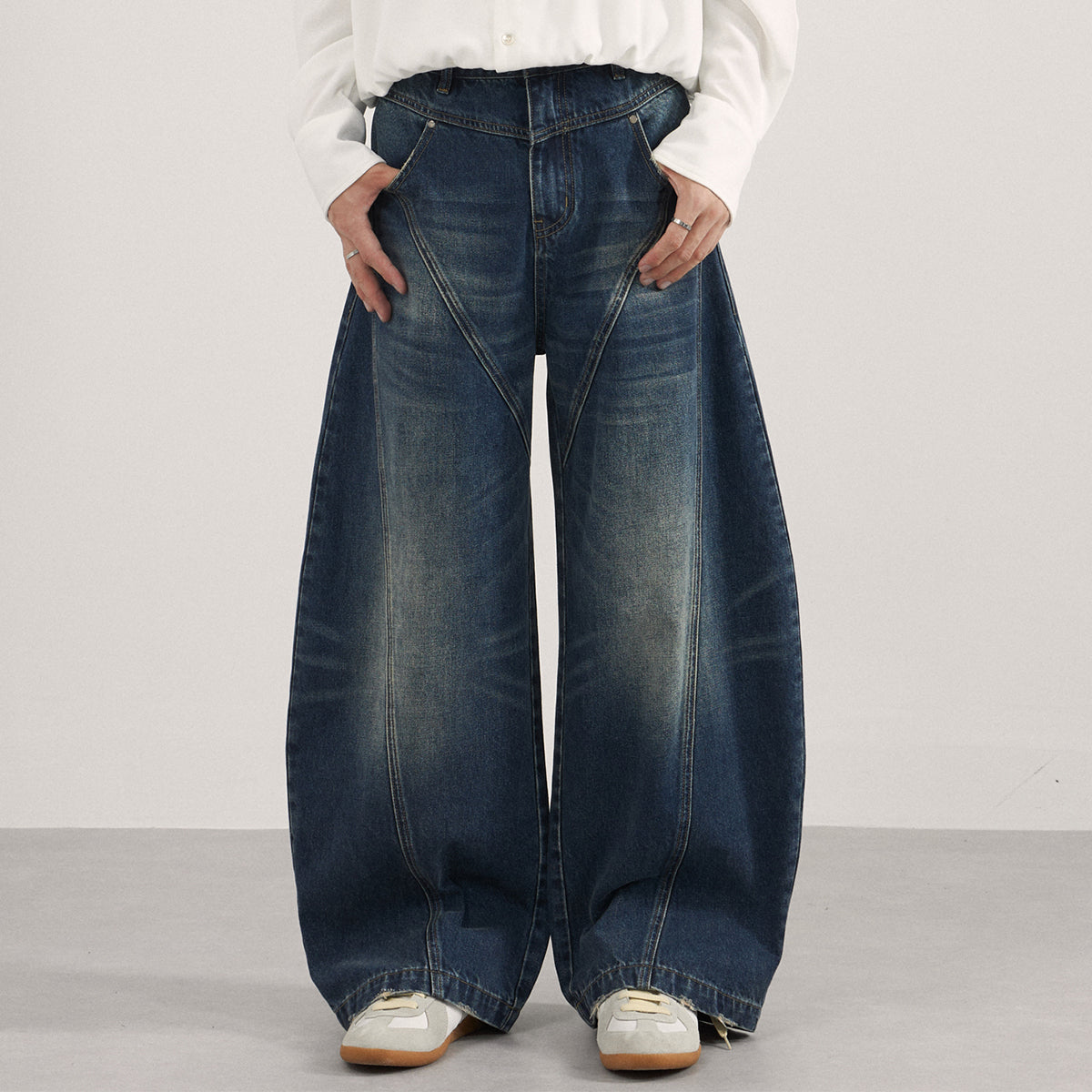 Retro Patchwork Curved Blade Denim Jeans