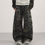 Camo Print Cargo Wide Leg Denim Jeans