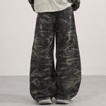 Camo Print Cargo Wide Leg Denim Jeans