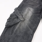 Cargo Wide Leg Distressed Wash Denim Jeans