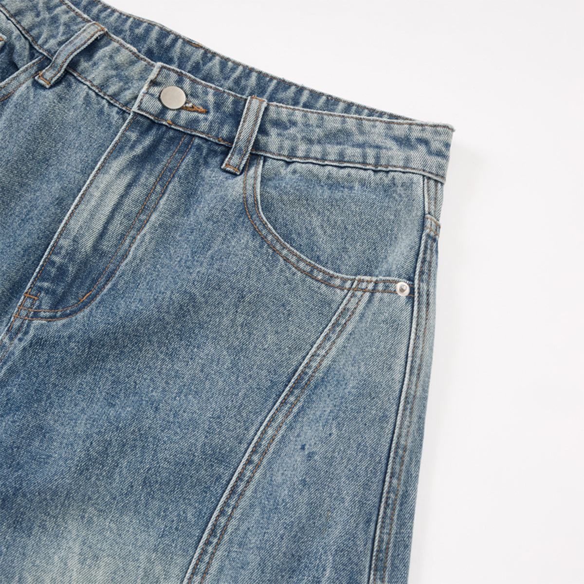 Distressed Cargo Style Wide Leg Denim Jeans