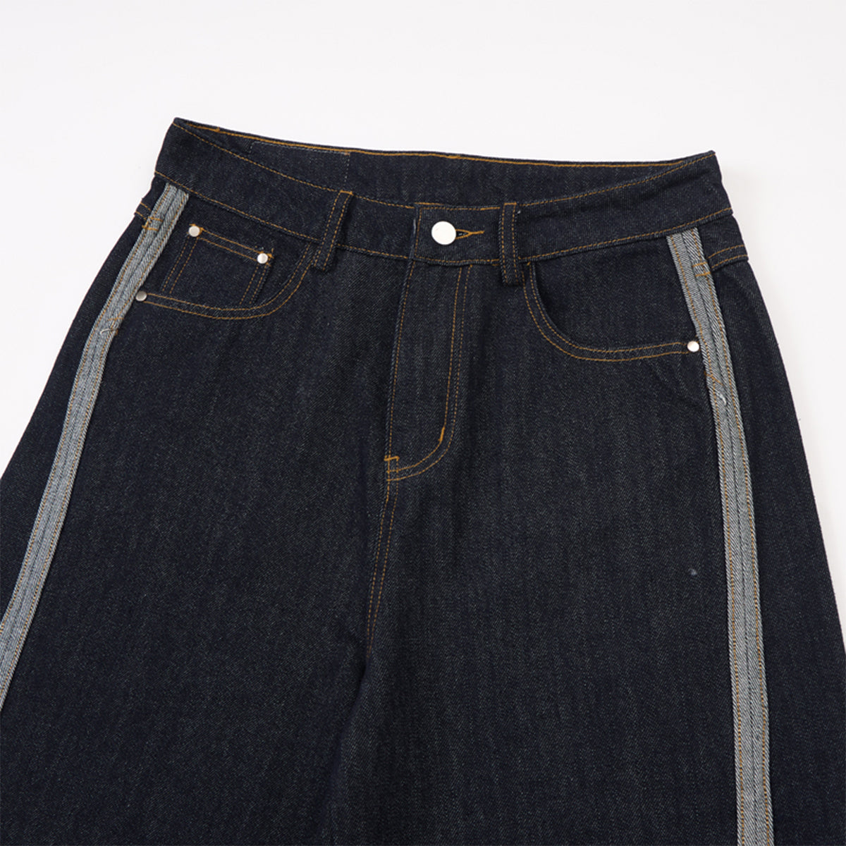 Wide Leg Contrast Stripe Denim Jeans