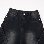 Artistic Patchwork Vintage Black Wide Leg Jeans