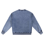 Crew Neck Washed Knit Denim Sweatshirt