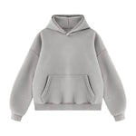 Vintage Washed Distressed Curved‑Sleeve Fleece‑Lined Hoodie