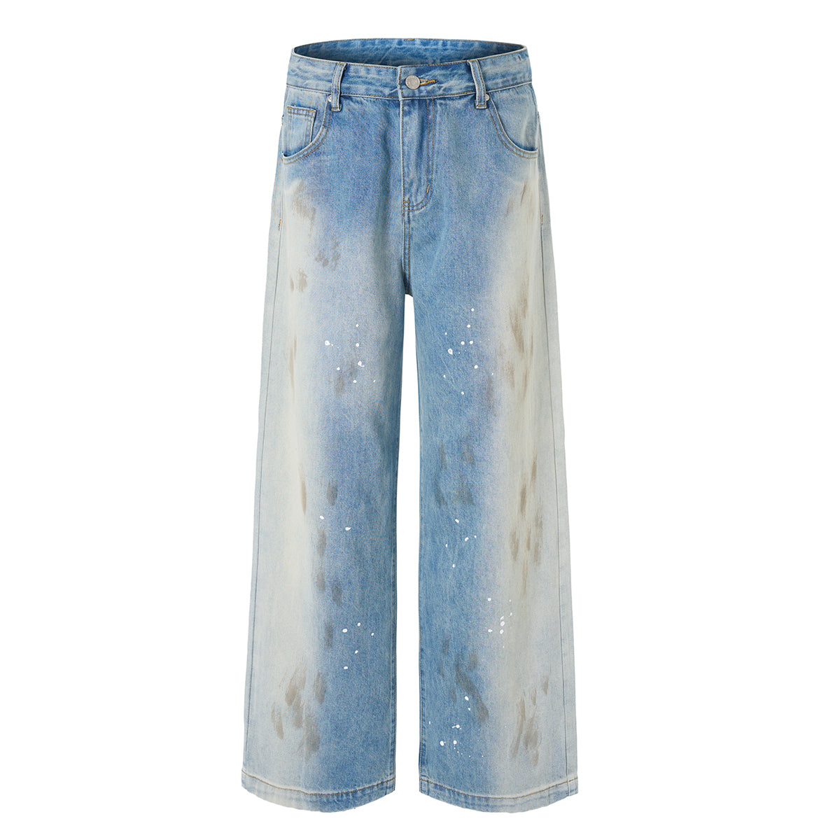 Paint Splatter Distressed Wide Leg Light Blue Jeans
