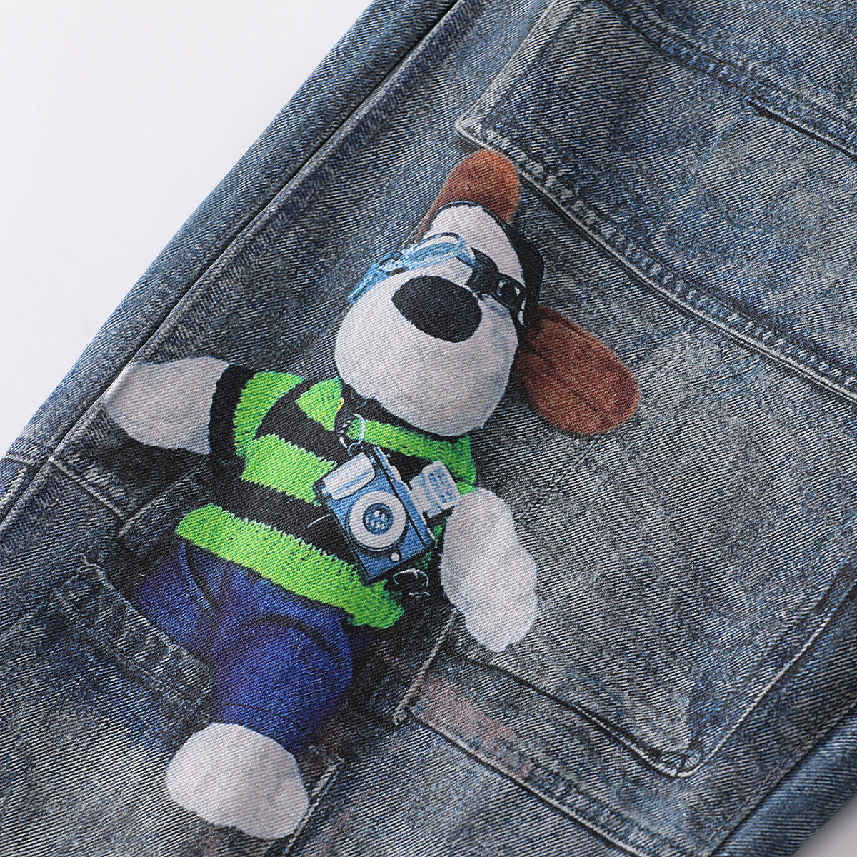 Cartoon Printed Baggy Denim Pants