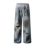 Vintage Wash Double-Waistband Ripped Jeans