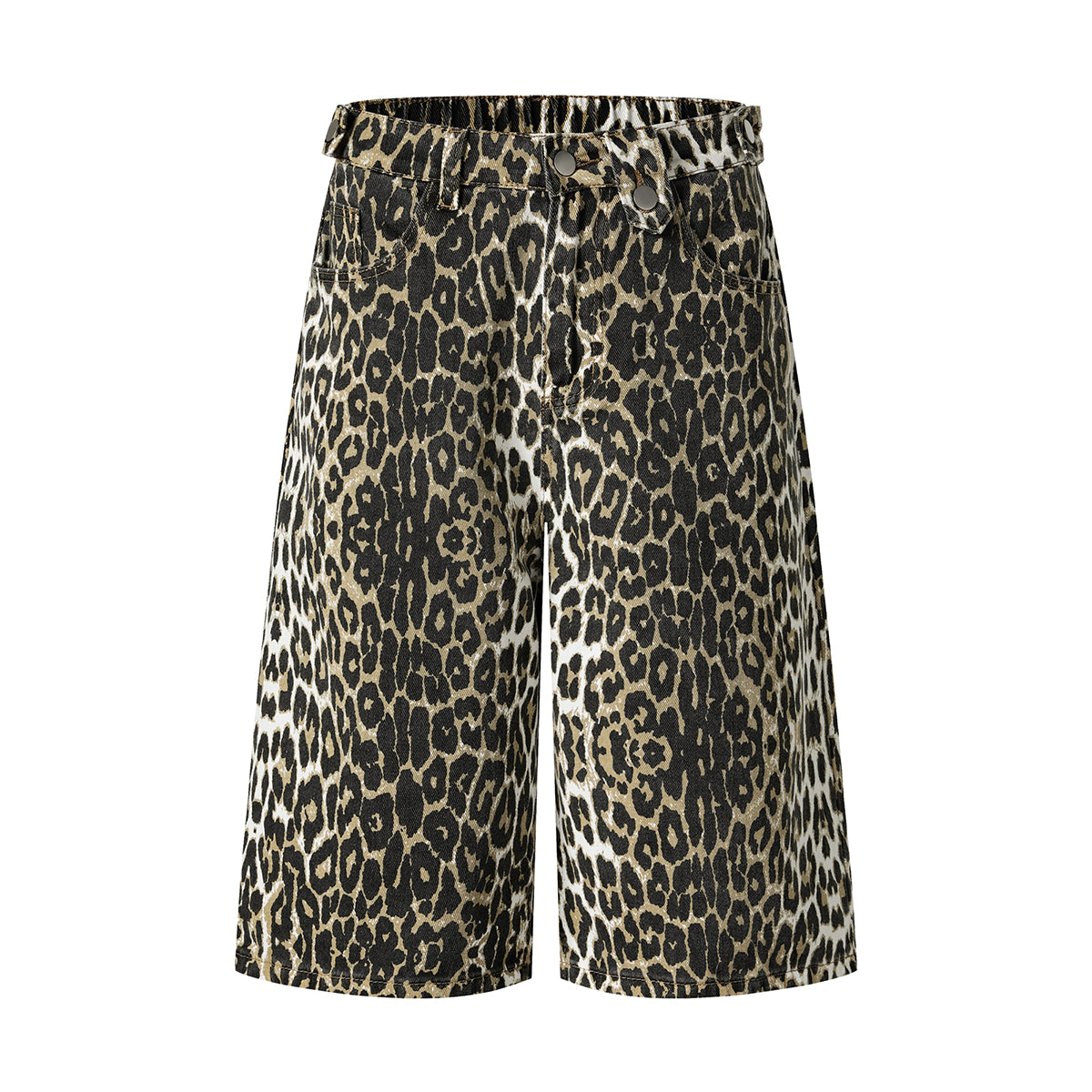 Straight Leg Leopard Bermuda Cotton Shorts