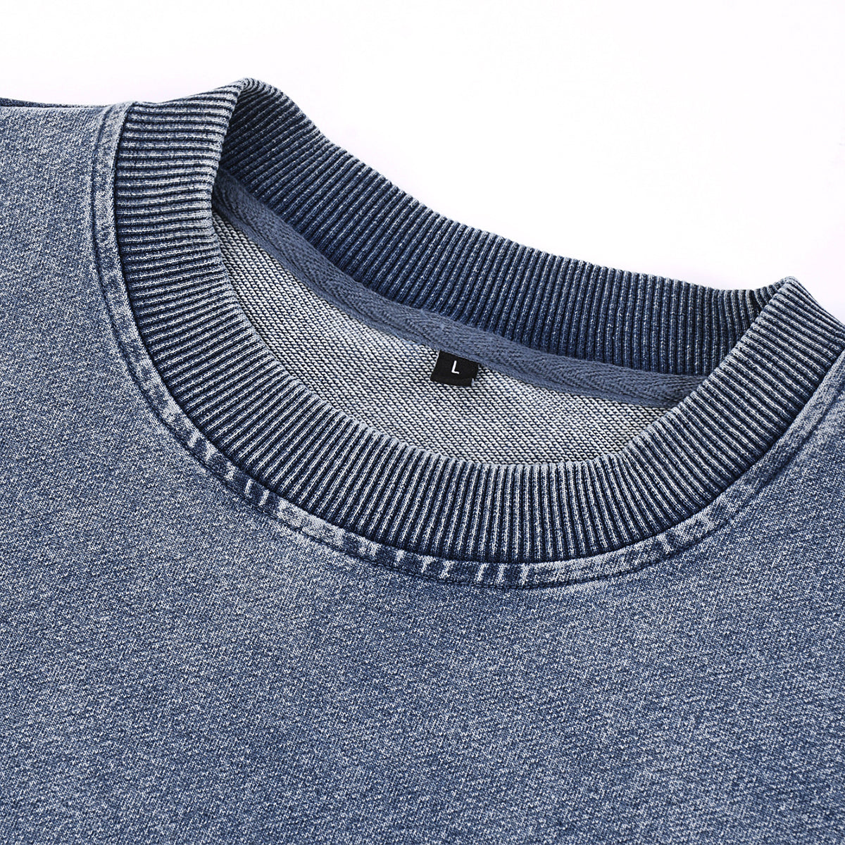 Crew Neck Washed Knit Denim Sweatshirt