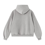 Vintage Washed Distressed Curved‑Sleeve Fleece‑Lined Hoodie