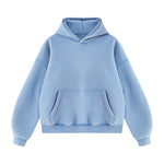 Vintage Washed Distressed Curved‑Sleeve Fleece‑Lined Hoodie