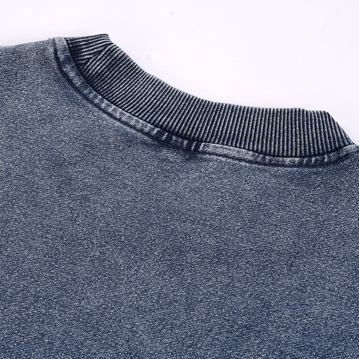 Crew Neck Washed Knit Denim Sweatshirt