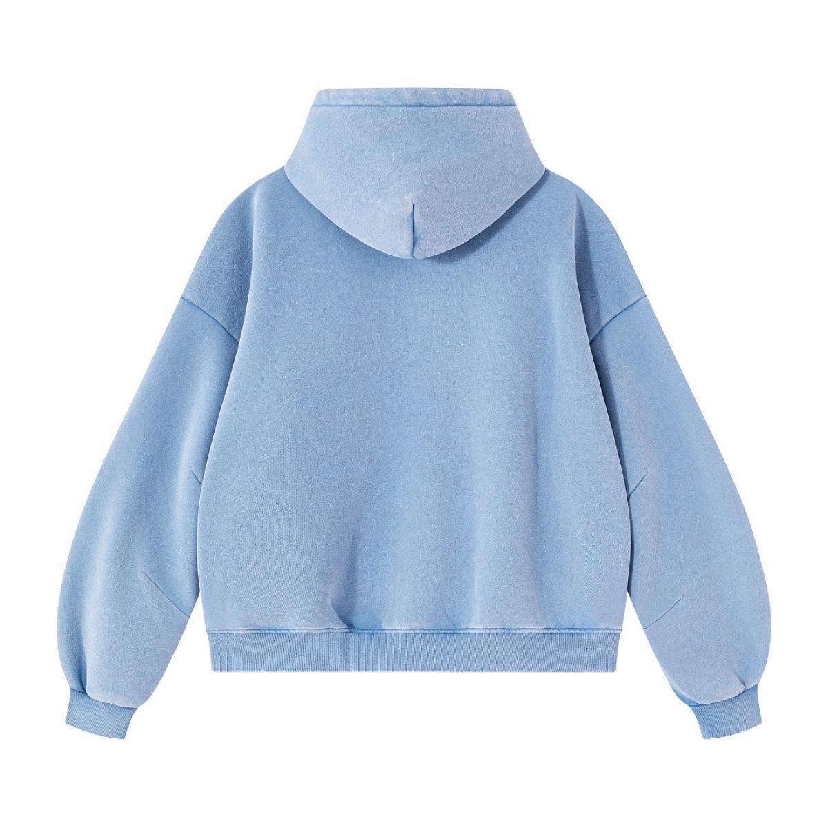 Vintage Washed Distressed Curved‑Sleeve Fleece‑Lined Hoodie
