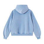 Vintage Washed Distressed Curved‑Sleeve Fleece‑Lined Hoodie