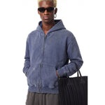 Boxy Cropped Stacked Sleeve Ripped Distressed Full Zip Hoodie