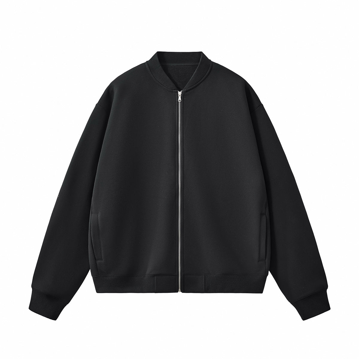 Solid Zip-Front Fleece Bomber Jacket