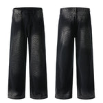 Black Wash Leopard-Print Wide-Leg Jeans