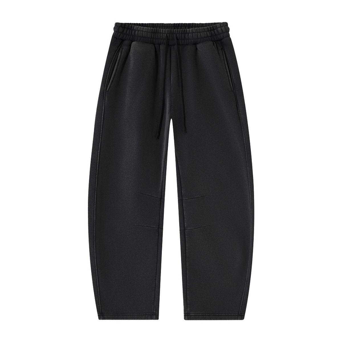 Vintage Washed Fleece‑Lined Elastic Waist Curved Leg Pants
