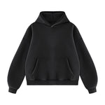 Vintage Washed Distressed Curved‑Sleeve Fleece‑Lined Hoodie