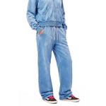 Monkey Wash Ripped Distressed Curved Wide Leg Cotton Sweatpants