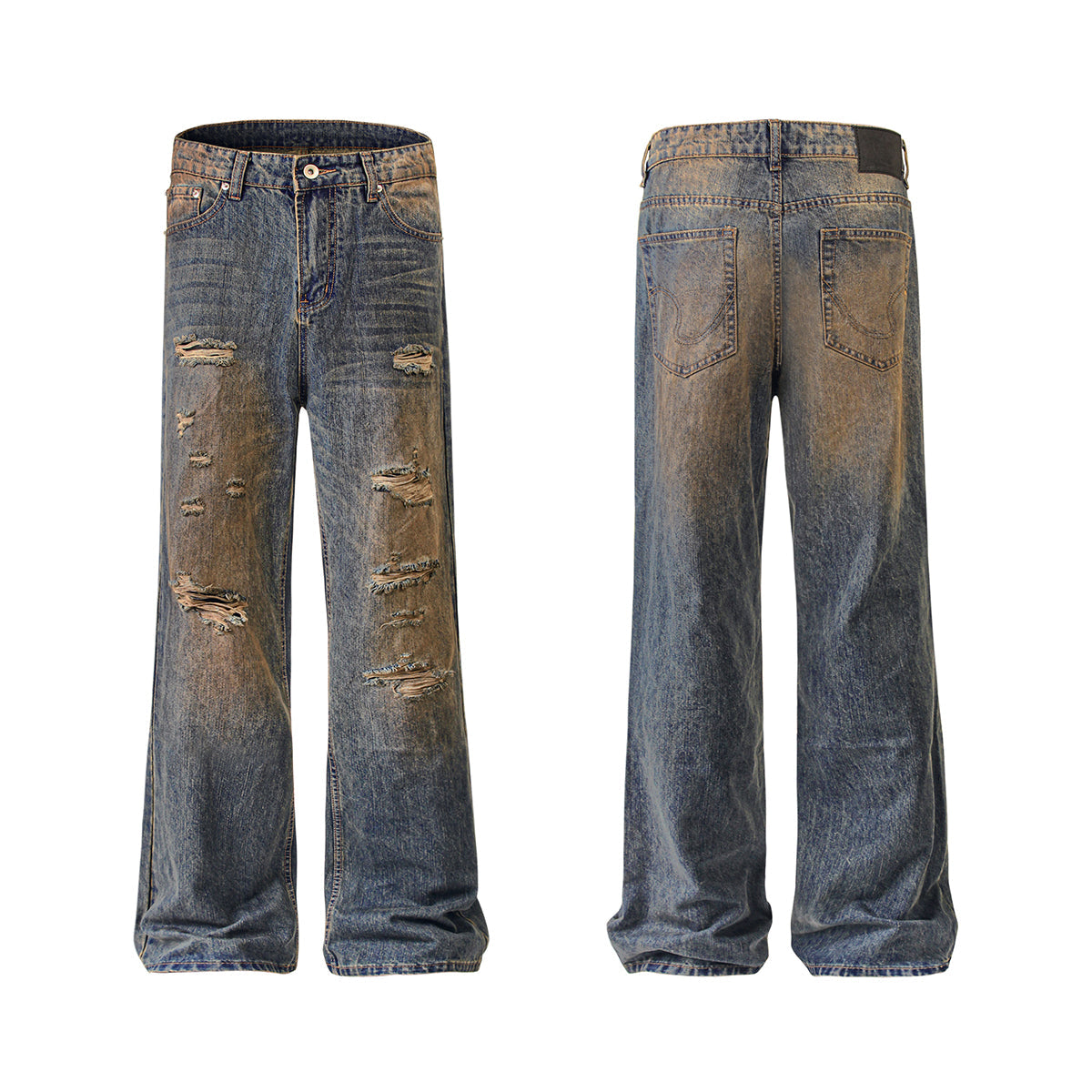 Muddy Wash Straight Leg Ripped Jeans