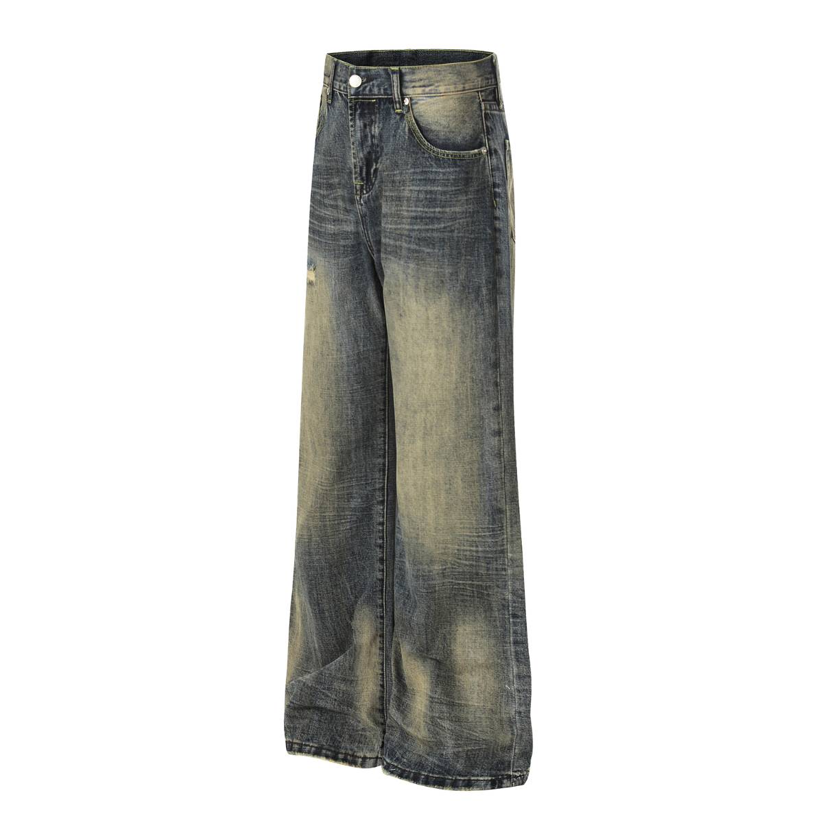 Vintage Heavy-Wash Ripped Deconstructed Baggy Wide-Leg Jeans