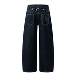 Star‑Print Curved Blade Raw Denim Jeans