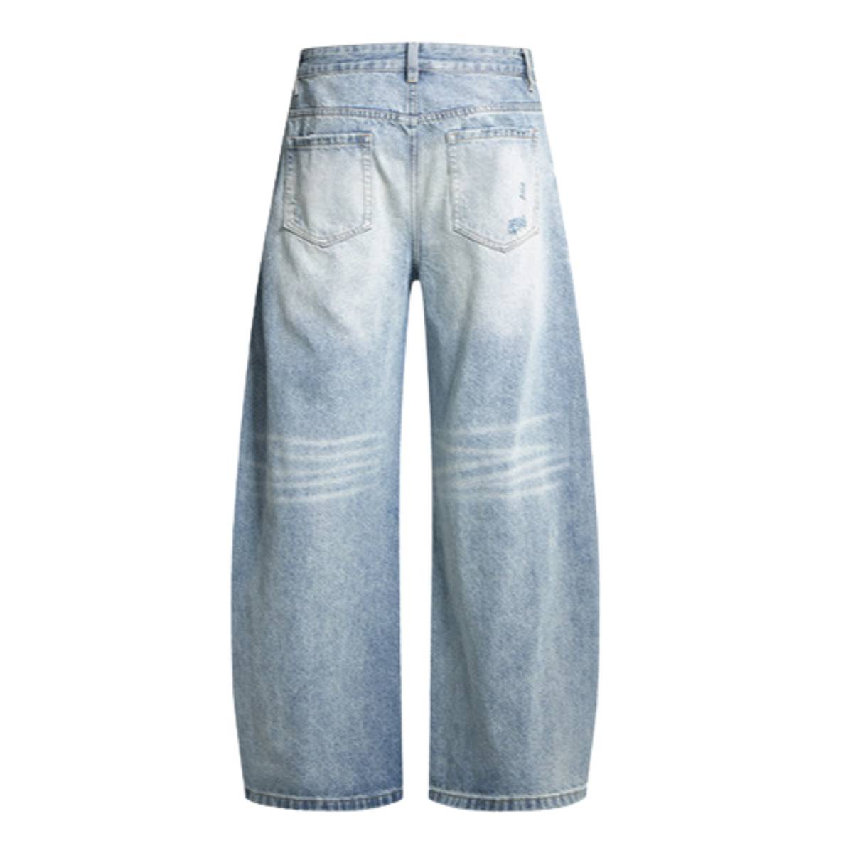 Washed Whiskered Balloon Fit Denim Jeans