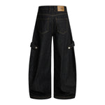 Washed Contrast-Stitch Baggy Relaxed Carpenter Denim Pants
