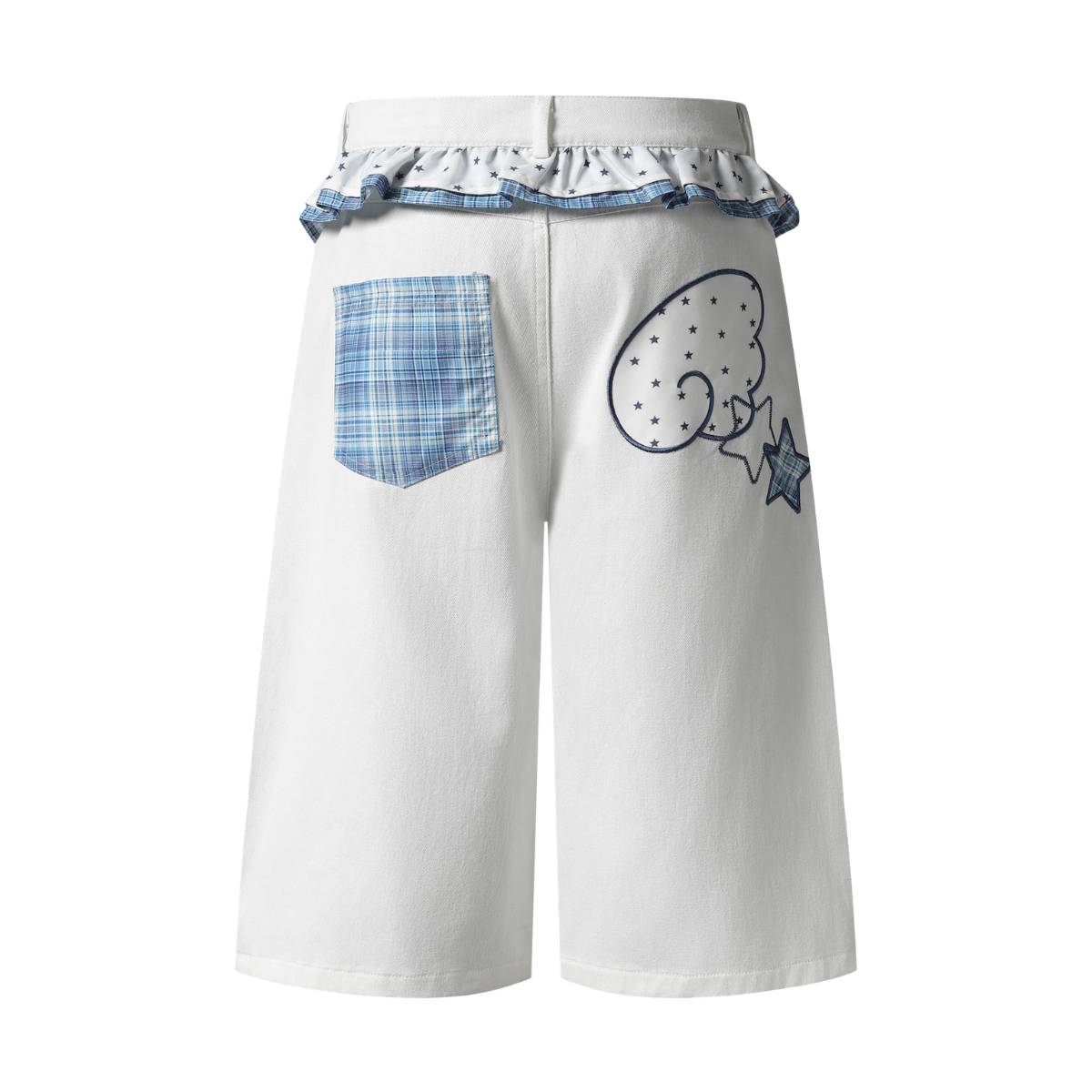 Bermudas de mezclilla desgastada con estampado de salpicaduras