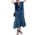 Vestido midi vaquero extragrande de manga corta con estampado de jacquard