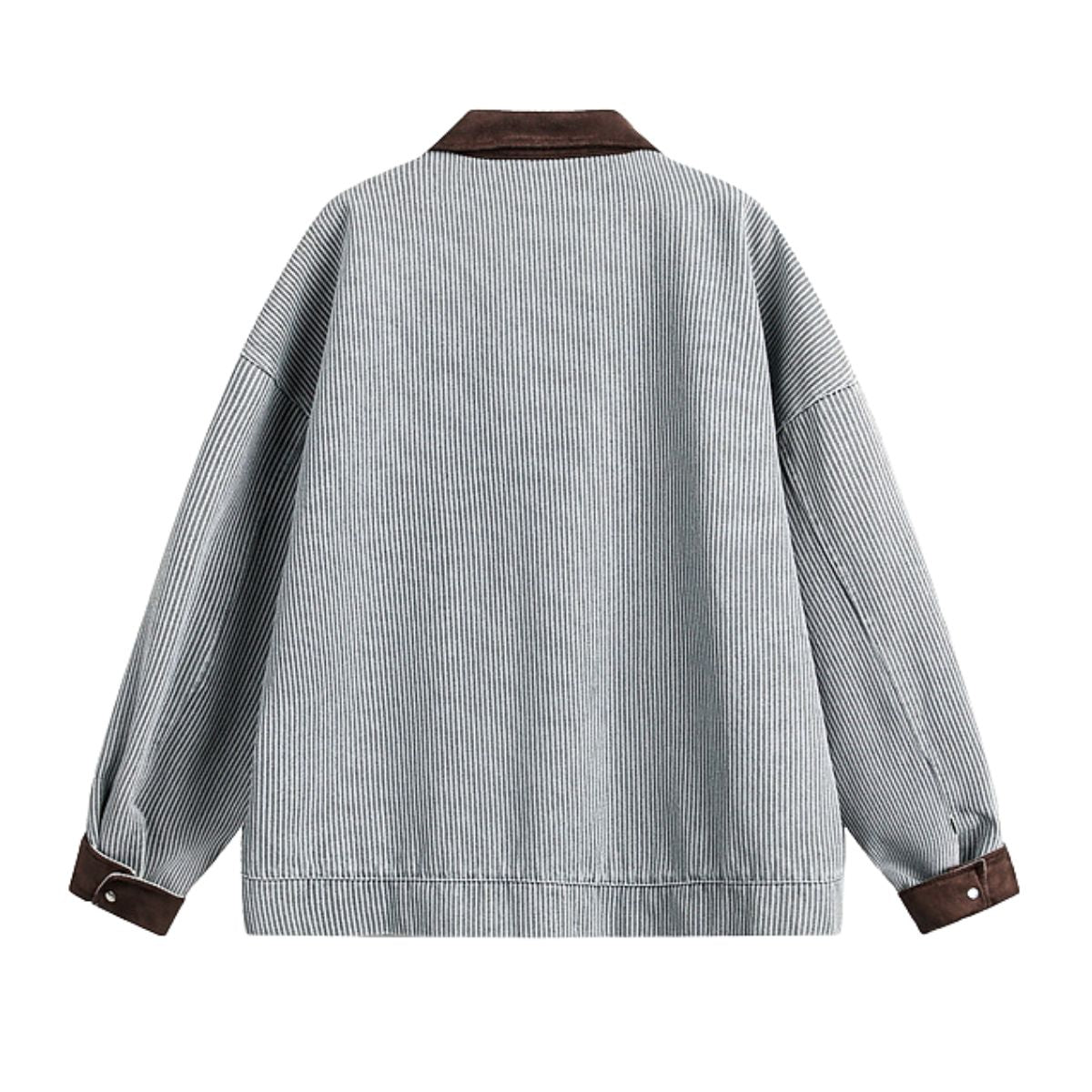 American Striped College Style Embroidered Denim Jacket