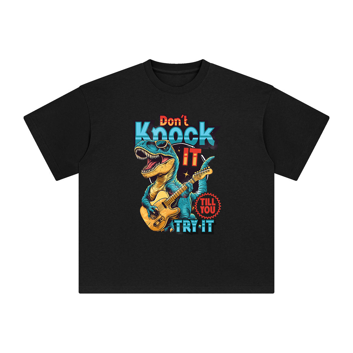 Dinosaur Playing Guitar Graphic Tee-INNBLAC Fashion Apparel