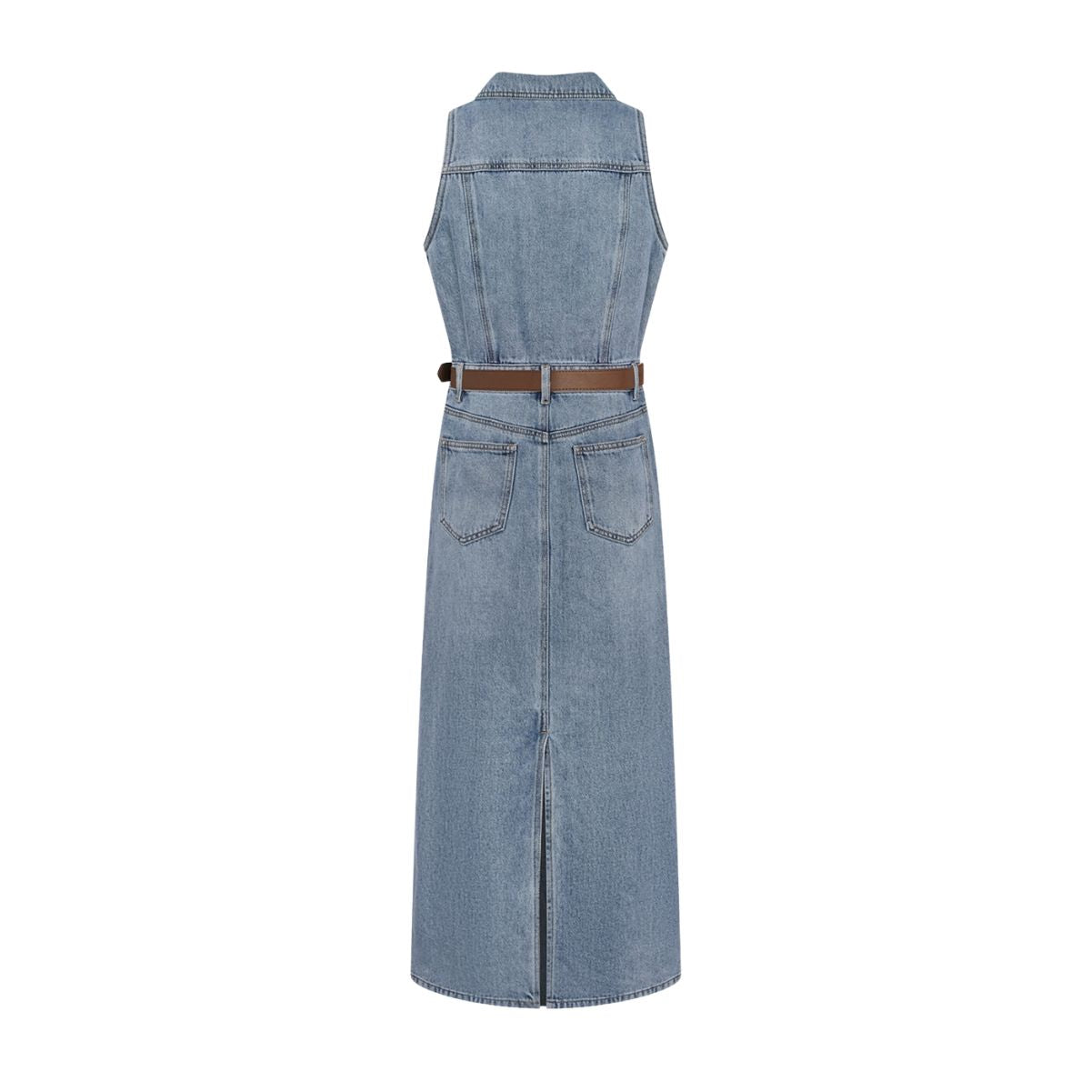 Sleeveless Denim Belted Maxi Dress