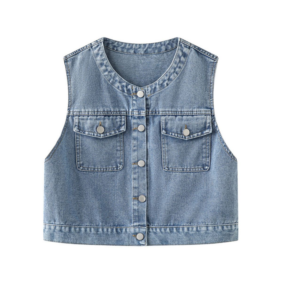 Women's Crew-Neck Cropped Denim Vest