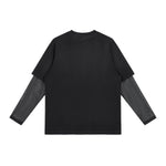 Acid‑Wash Distressed Layered‑Look Contrast Long Sleeve T‑Shirt
